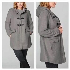 J. Jill Gray Duffle Toggle Coat Hooded Fully Lined Poly Rayon